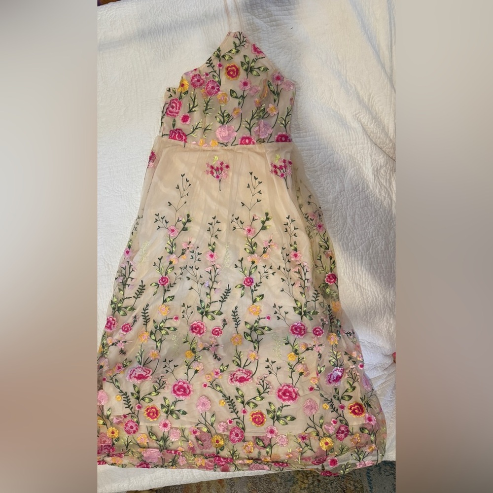 SHEIN Floral Embroidered Women’s Dress - Pink and Green